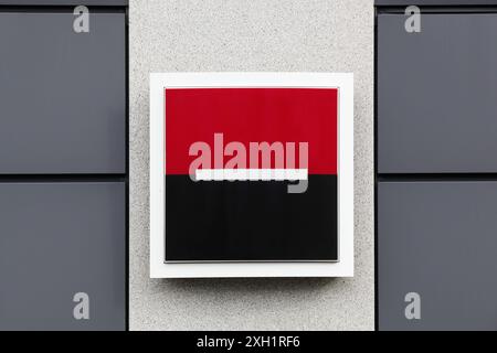 Villefranche, France - February 25, 2024: Societe Generale sign on a wall. Societe Generale is a French multinational banking and financial services Stock Photo