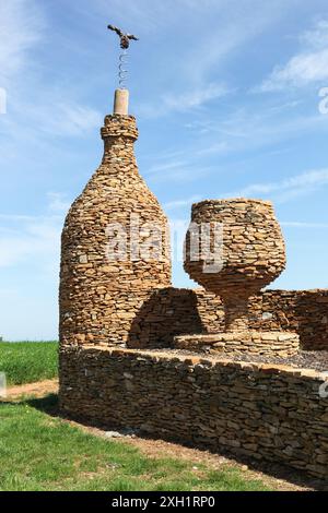 Landscape with a stone wall in Cogny, Beaujolais, France Stock Photo