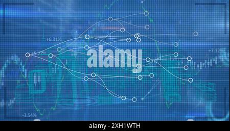 Image of data processing over blue background. Global business and digital interface concept digitally generated image. Stock Photo