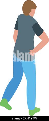 Young man is walking away from the viewer, putting one hand on his back Stock Vector