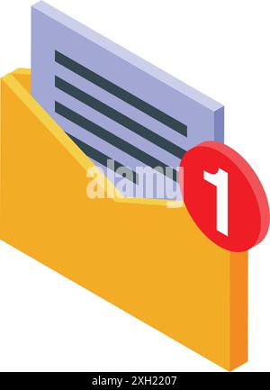 Isometric yellow mail envelope with new message notification, concept of unread email Stock Vector