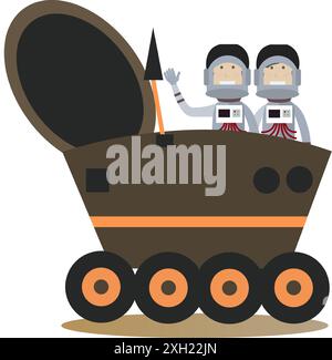 Astronauts in lunar rover flat vector illustration Stock Vector