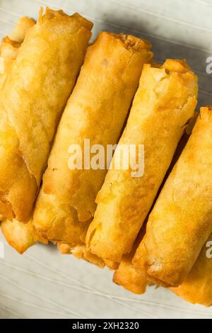Deep Fried Filipino Pork Lumpia with Dipping Sauce Stock Photo
