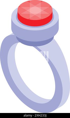 Silver ring holding a sparkling red gemstone in an isometric icon style Stock Vector