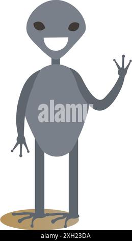 Cute cartoon alien waving flat vector illustration Stock Vector