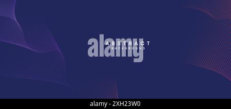 Abstract dark blue, purple geometric digital future technology flowing line background. Yellow-green-navy blue gradient wave lines texture web banner Stock Vector