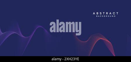 Abstract dark blue, purple geometric digital future technology flowing line background. Yellow-green-navy blue gradient wave lines texture web banner Stock Vector