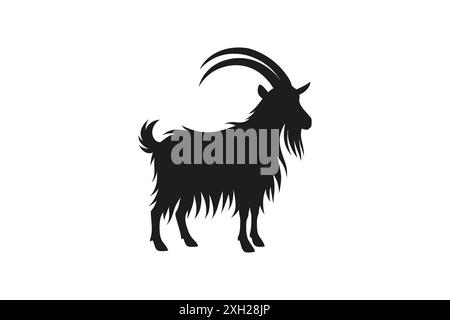 Silhouette of a Goat with Prominent Horns for Icon or Logo Design Stock Vector