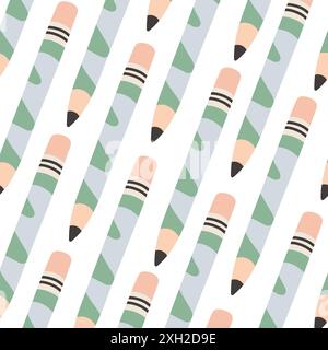 Seamless pattern with pencil, repeat pattern. Design for education, school projects, packaging, stationery decorative Stock Vector
