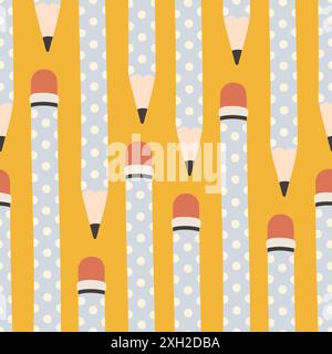 Seamless pattern with pencil, repeat pattern. Design for education, school projects, packaging, stationery decorative Stock Vector
