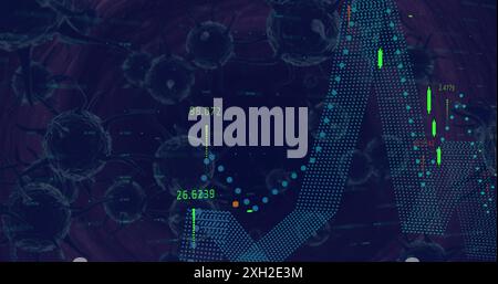 The graphic illustrates colourful data, graphs and statistics on a colourful background. Stock Photo
