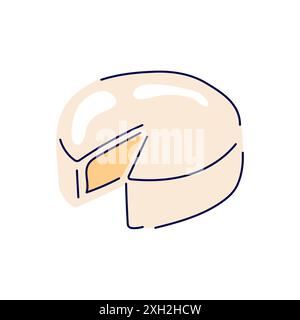 Soft cheese Brie with gray rind of mold in cartoon style. Farm market product for label, poster, icon, packaging, grocery. Dairy product. Vector Stock Vector