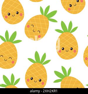 Cute pineapple seamless pattern. Childish summer background. Vector illustration. Stock Vector