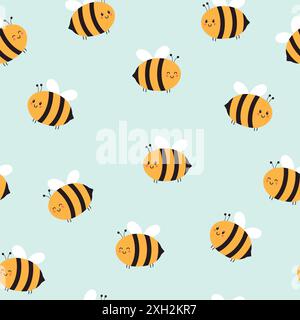 Cute seamless bee pattern. Vector illustration. It can be used for wallpapers, wrapping, cards, patterns for clothes and others. Stock Vector