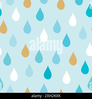 Raindrops seamless pattern. Vector illustration on blue background. It can be used for wallpapers, wrapping, cards, patterns for clothing and others. Stock Vector