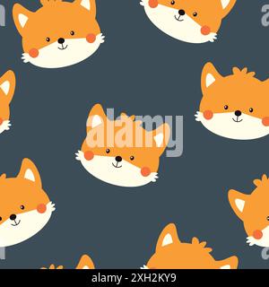 Seamless pattern with cute fox. Childish vector illustration on blue background. It can be used for wallpapers, wrapping, cards, patterns . Stock Vector