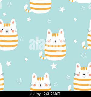 Seamless vector pattern with cats. Smiling cute cats background Stock ...