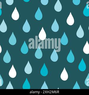 Raindrops seamless pattern. Vector illustration on blue background. It can be used for wallpapers, wrapping, cards, patterns for clothing and others. Stock Vector