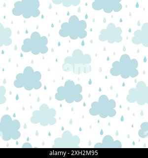 Seamless pattern with clouds and raindrops. Cute background for children. Vector illustration. Stock Vector