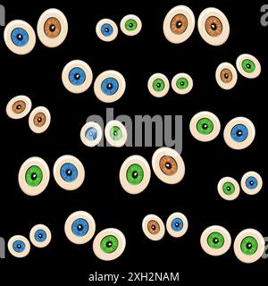 Seamless pattern with cute eyes in the dark. Vector background on black. Stock Vector