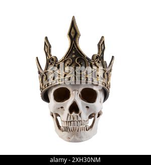 Human skull with ancient golden crown isolated on white background with clipping path Stock Photo