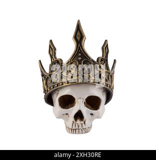 Human skull with ancient golden crown isolated on white background with clipping path Stock Photo