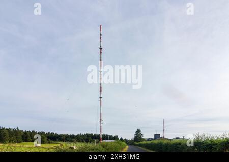 Hessisch Lichtenau: antenna structures and transmission systems of Hessischer Rundfunk on mountain Hoher Meißner in Nordhessen, Hessen, Hesse, Germany Stock Photo