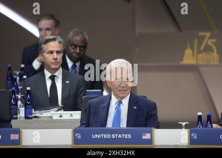 Washington, United States. 11th July, 2024. President Joe Biden participates in Working Session III of the North Atlantic Treaty Organization (NATO) Summit in Washington, DC on Thursday, July 11, 2024. Photo by Chris Kleponis/UPI Credit: UPI/Alamy Live News Stock Photo