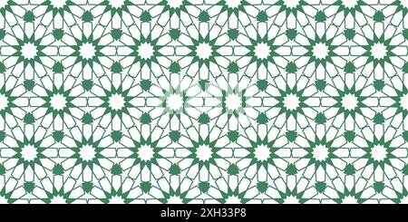 Oriental ornamental background. Mashrabiya arabesque arabic seamless pattern grid. Green geometric textured for fabric, wrapping, card, banner. Stock Vector