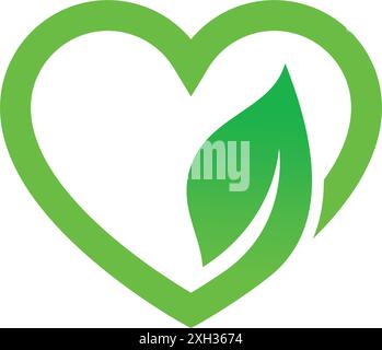 beautiful green love heart shape with green leaf environment symbol logo vector icon isolatiod on transparent background Stock Vector