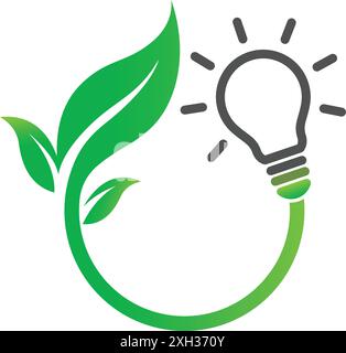 green energy light bulb globe round green plant symbol icon vector isolated on transparent background Stock Vector