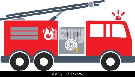simple red fire engine truck silhouette side view icon symbol vector isolated on transparent background Stock Vector