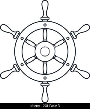 classic ship helm nautical steering wheel 6 spokes line icon symbol vector isolated on transparent background Stock Vector