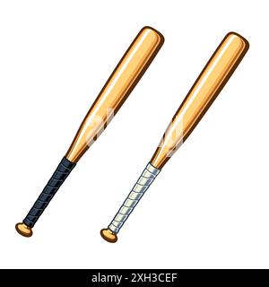 classic wood baseball bats illustration set of 2 with black or white hand grip wrap vector on transparent background Stock Vector