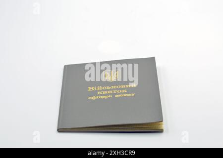 Military ID reserve officer of the armed forces of Ukraine, closeup on white. Stock Photo