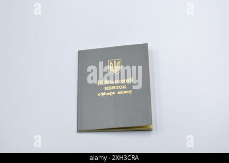 Military ID reserve officer of the armed forces of Ukraine, closeup on white. Stock Photo