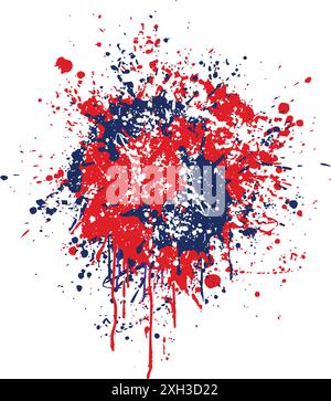detailed grungy ink or paint splatter element blue red white colors colorful vector isolated on transparent background Stock Vector