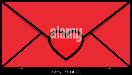 simple mail red valentines love letter envelope with love heart icon vector isolated on transparent background Stock Vector