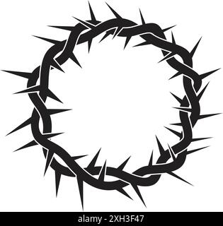 classic simple christian jesus crown of thorns silhouette vector isolated on transparent background Stock Vector