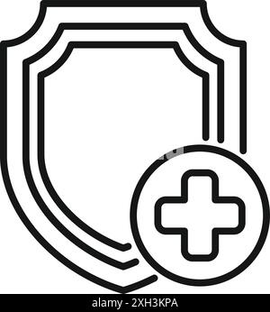 Bold outline of a shield is protecting a medical cross, symbolizing health insurance Stock Vector