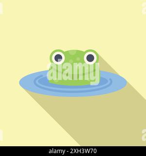 Cartoon frog is shown relaxing in a pond on a summer day Stock Vector