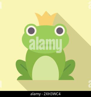 Green frog wearing a golden crown is sitting and looking forward Stock Vector