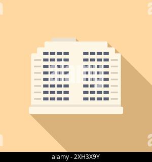 Multi storey building with many windows is casting a long shadow on a yellow background Stock Vector