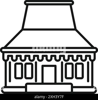 Line drawing of a building with a canopy roof covering a terrace for protecting customers from sun and rain Stock Vector