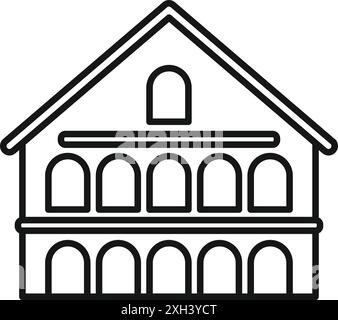 Simple line drawing of a building with arches and columns, perfect for representing concepts related to architecture Stock Vector