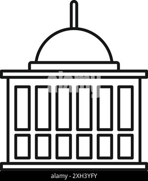 Simple line drawing of a government building with columns and a dome on a white background Stock Vector