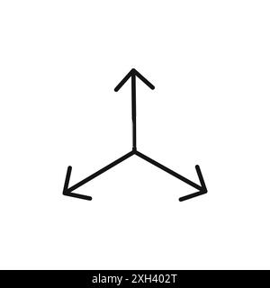 3 arrow way icon logo sign vector outline in black and white color Stock Vector