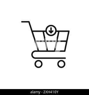 Cart download icon logo sign vector outline in black and white color Stock Vector