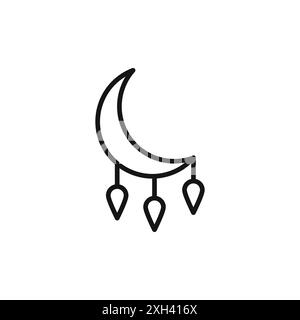 Crescent and feathers amulet icon logo sign vector outline in black and white color Stock Vector