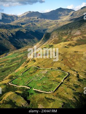 Hardknott Roman Fort Mediobogdum with Bowfell mountain behind above Eskdale in Lake District National Park Cumbria England UK Stock Photo